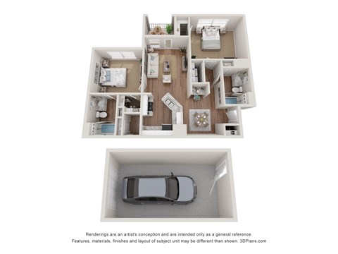 Floor plan for 2 beds, 2 baths, 1186 sqft